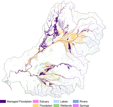 The Managed Floodplain is the part of the Murray-Darling Basin that can be influenced by environmental water