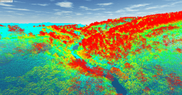 LiDAR point cloud around a river channel