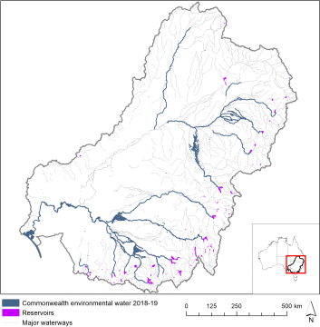 Maximum extent of inundation by Commonwealth environmental water in 2018/19
